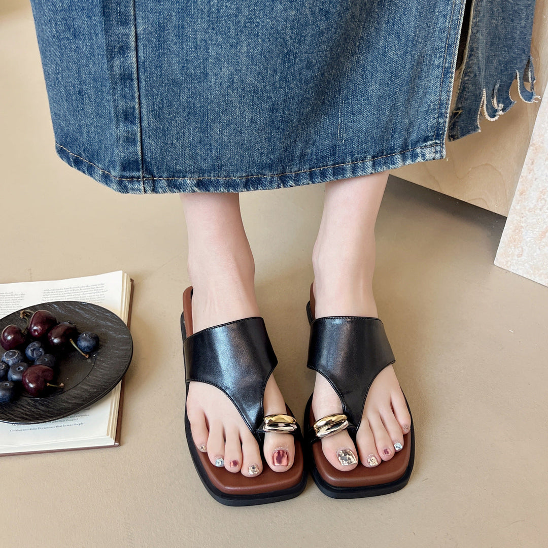 Damen Bequeme Zehentrenner-Sandalen mit modischem Riemendesign und ergonomischer Sohle Drune