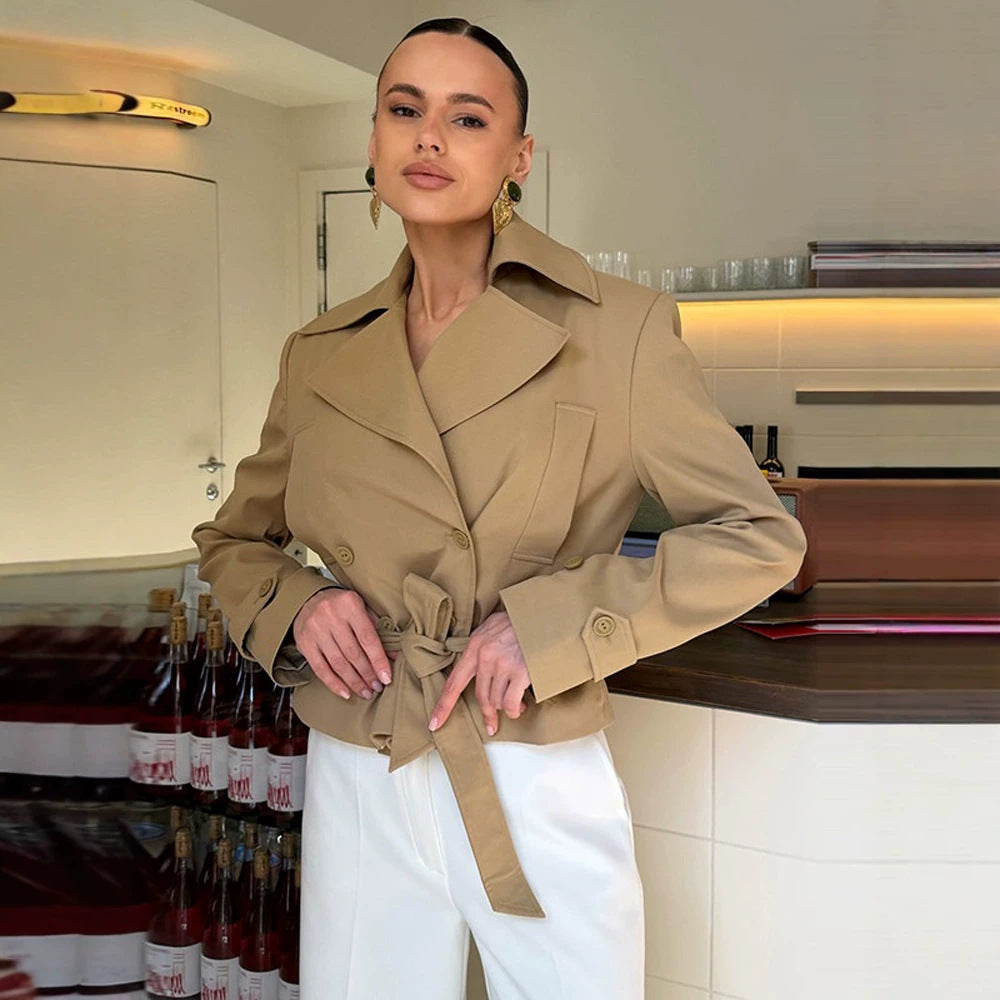Damen Tailliertes Trench-Set mit Schößchen, Bindegürtel & Bleistiftrock Drune