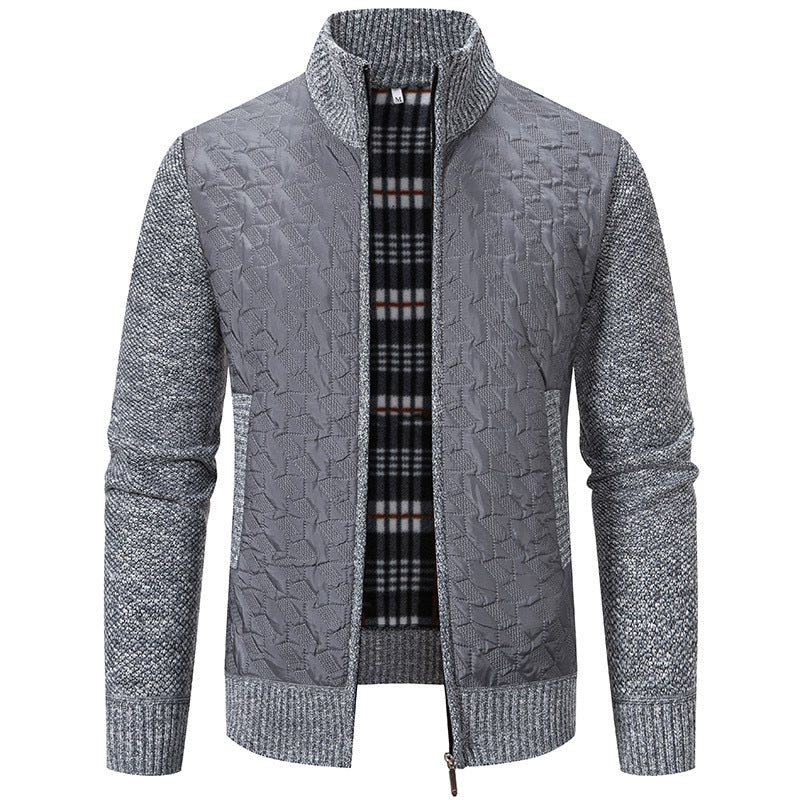 Herren gesteppte Strick‑Hybridjacke mit Stehkragen, durchgehendem Reißverschluss und kariertem Futter Drune