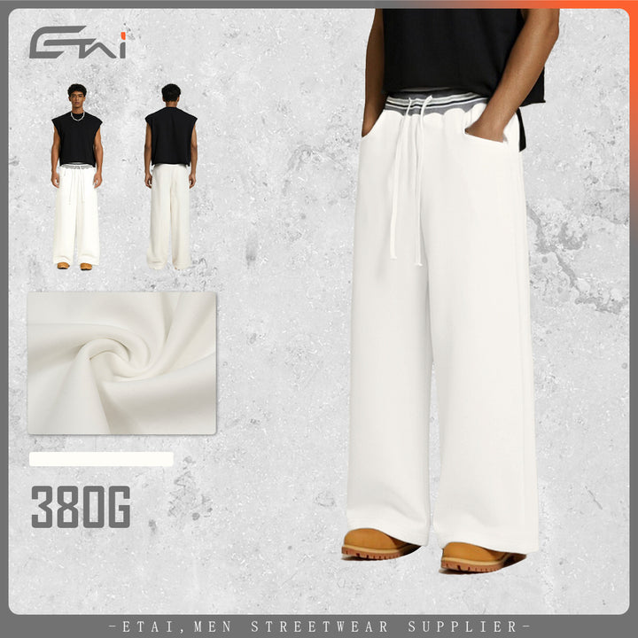 Damen Weite Culotte-Sweathose mit hohem Bund und gestreiftem Rippbündchen Drune