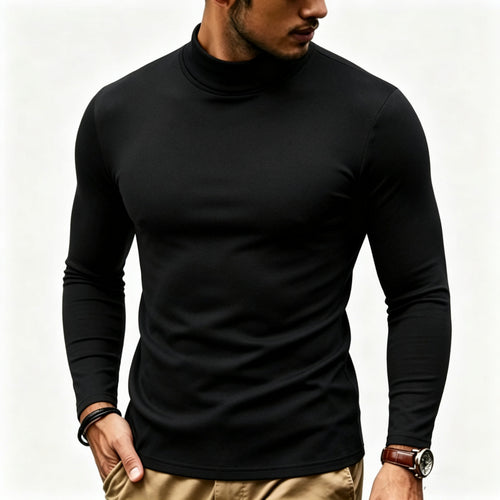 Herren Enganliegender Rollkragenpullover in Slim-Fit aus Baumwoll-Elasthan Drune