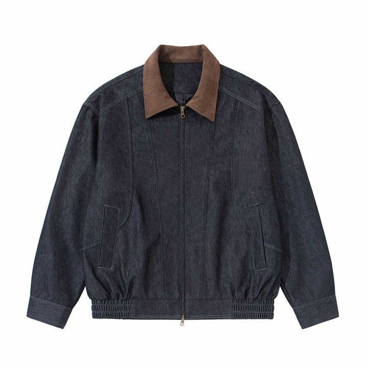Herren Boxy-Denim-Blousonjacke mit Wildlederkragen und elastischem Saum Drune