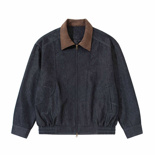 Herren Boxy-Denim-Blousonjacke mit Wildlederkragen und elastischem Saum Drune