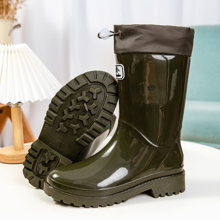 Damen Glänzende knöchelhohe Regenstiefel mit Kordelzug und rutschfester Profilsohle Drune