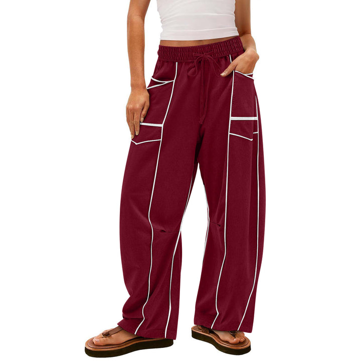 Damen nan weite Lounge-Hose mit Kordelzug, Kontrastpaspelierung und Cargo-Taschen Drune