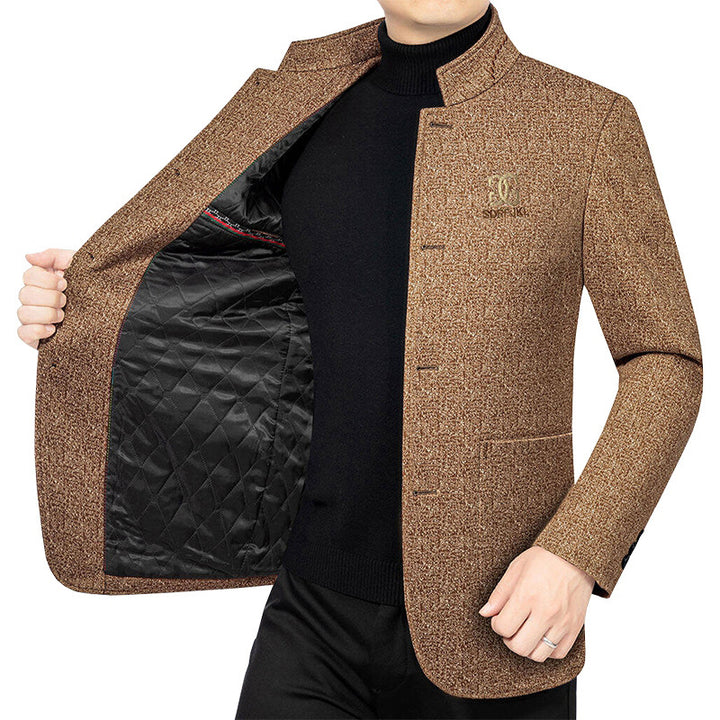 Herren Moderner Stehkragen-Blazer im Travel-Stil mit wattierter Innenfütterung Drune