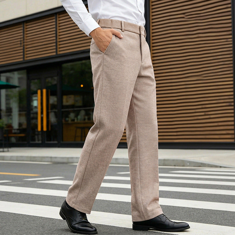 Herren Elegante gerade Tailoring-Hose mit Bügelfalte und feiner Fischgrätstruktur Drune