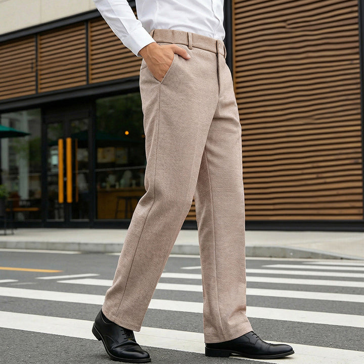 Herren Elegante gerade Tailoring-Hose mit Bügelfalte und feiner Fischgrätstruktur Drune
