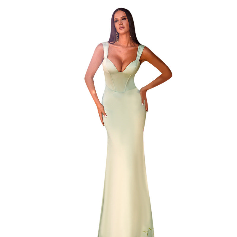 Damen Elegantes Maxikleid mit tiefem V-Ausschnitt und taillierter Silhouette Drune