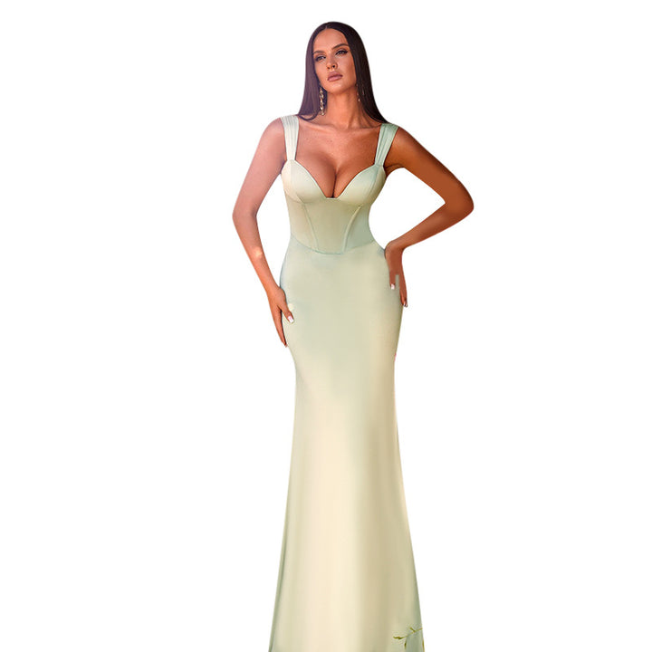 Damen Elegantes Maxikleid mit tiefem V-Ausschnitt und taillierter Silhouette Drune
