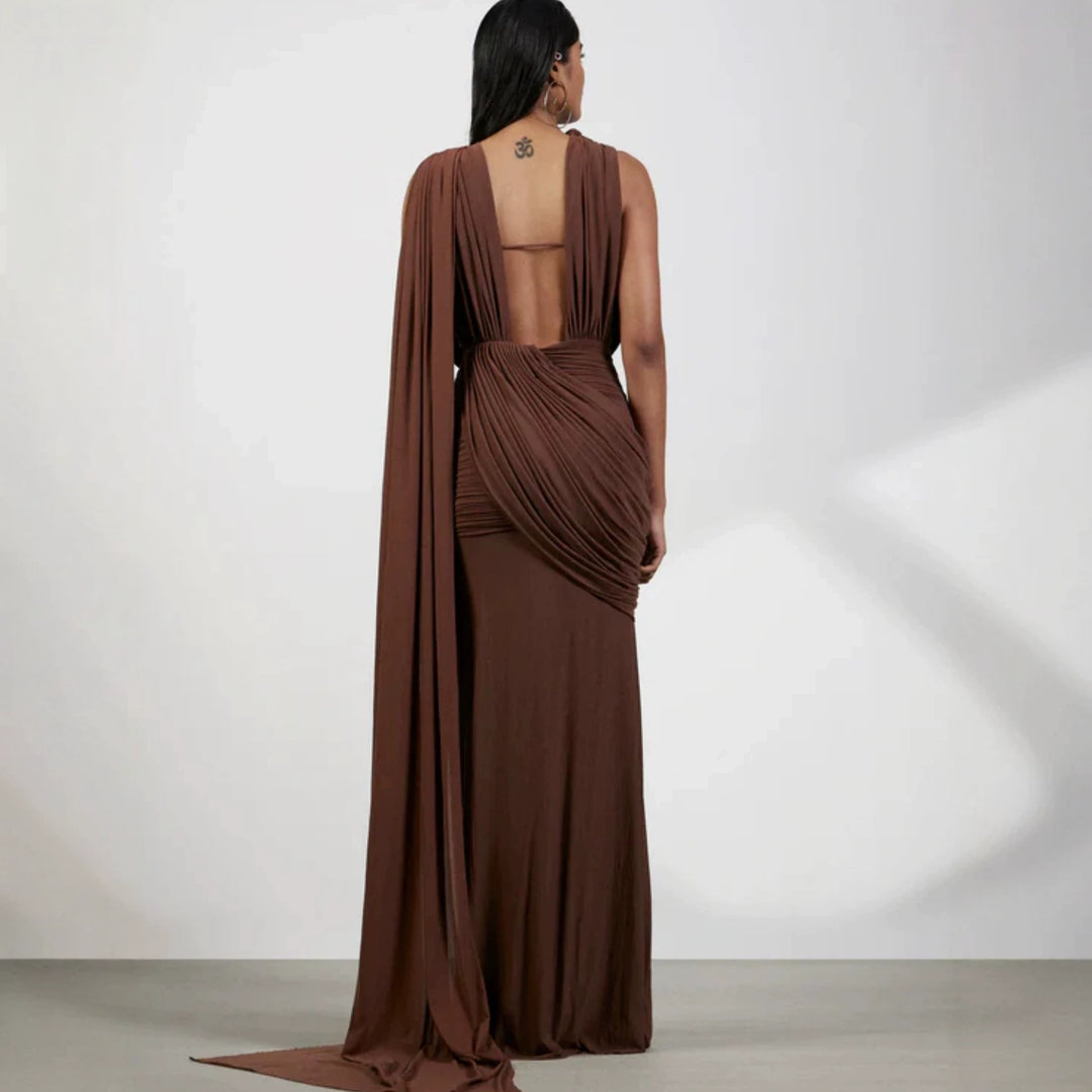 Damen bodenlanges Wickelkleid mit raffinierten Drapierungsdetails und elegantem V-Ausschnitt Drune