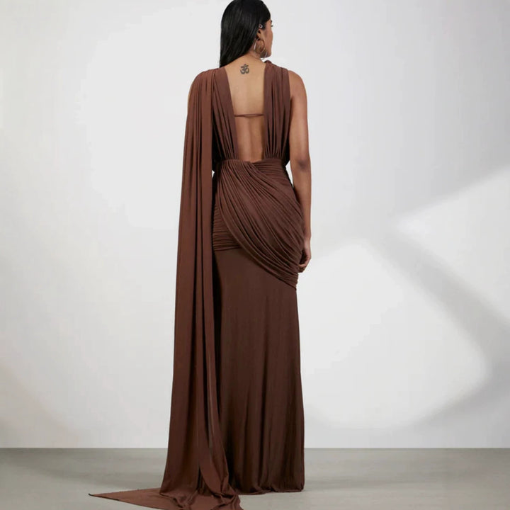 Damen bodenlanges Wickelkleid mit raffinierten Drapierungsdetails und elegantem V-Ausschnitt Drune