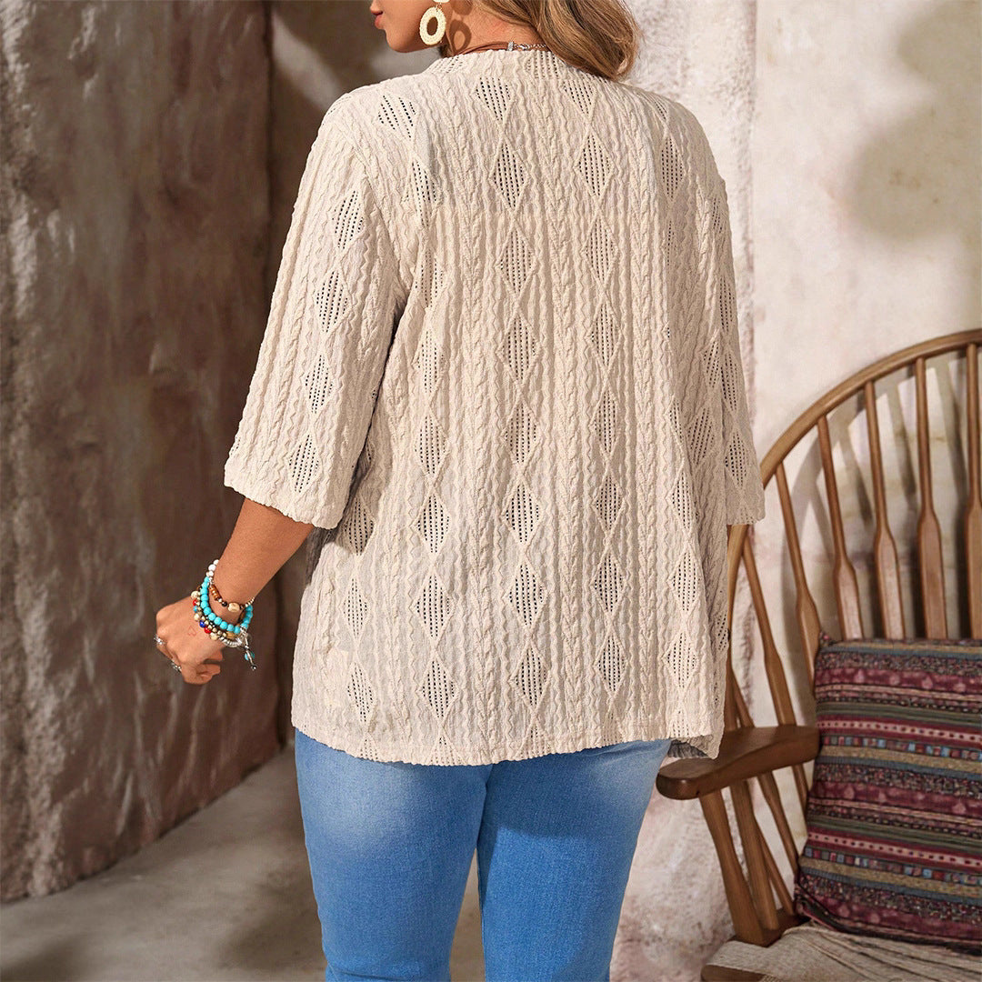 Damen Strickjacke mit großzügigem Schnitt und elegantem Häkelmuster Drune