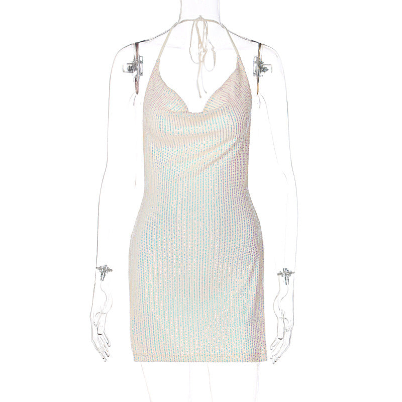 Damen Funkelndes Minikleid mit schmalem Schnitt und Halterdesign Drune