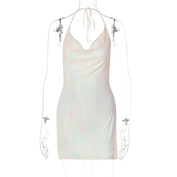 Damen Funkelndes Minikleid mit schmalem Schnitt und Halterdesign Drune
