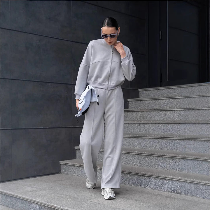Damen modisches Freizeitanzug-Set mit cropped Oberteil und weitem Schnitt Drune