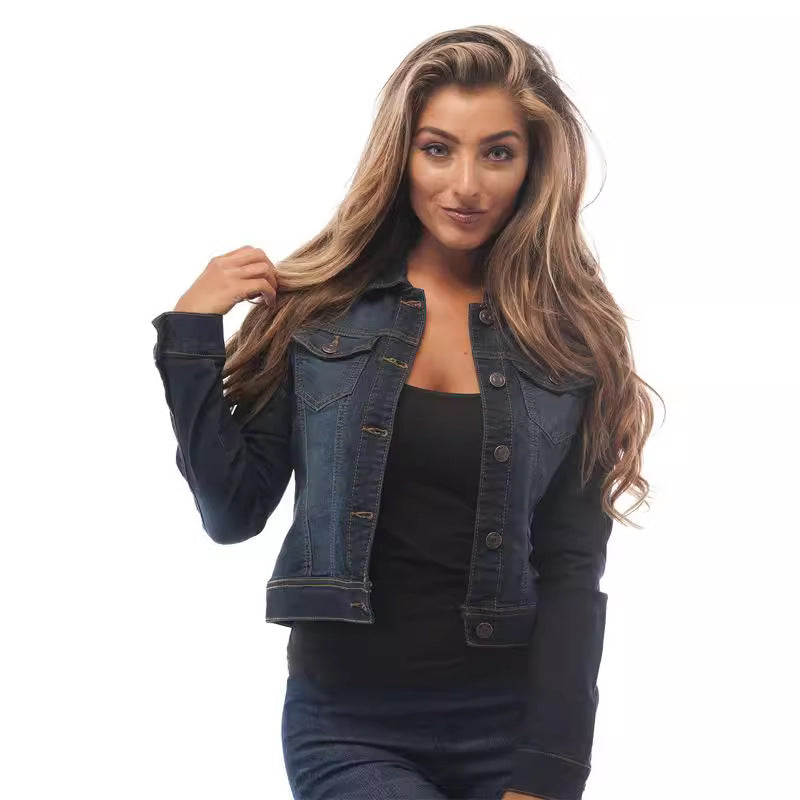 Damen Denim-Jacke im modernen Cropped-Design mit funktionalen Taschen und lässigem Schnitt Drune