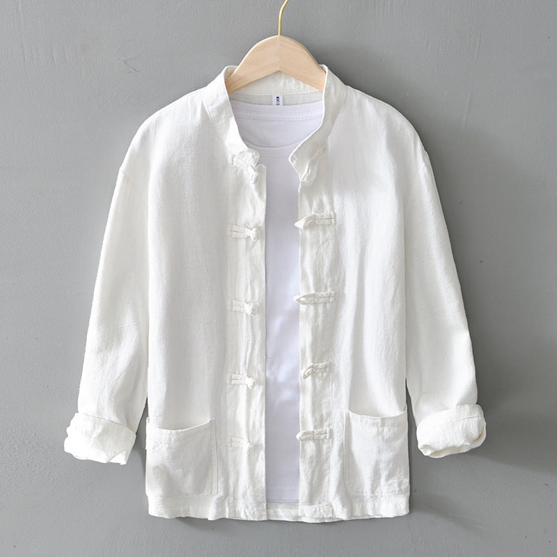 Herren nan leichte Leinenjacke im traditionellen chinesischen Stil mit Stehkragen und Knotenverschlüssen Drune