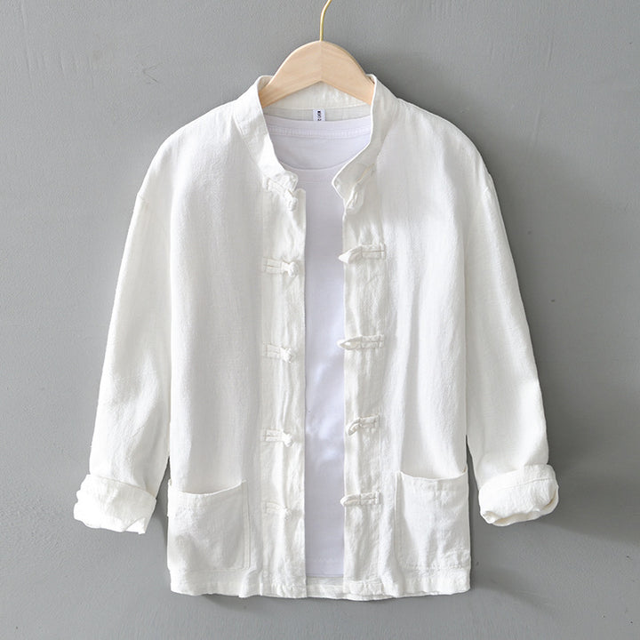 Herren nan leichte Leinenjacke im traditionellen chinesischen Stil mit Stehkragen und Knotenverschlüssen Drune