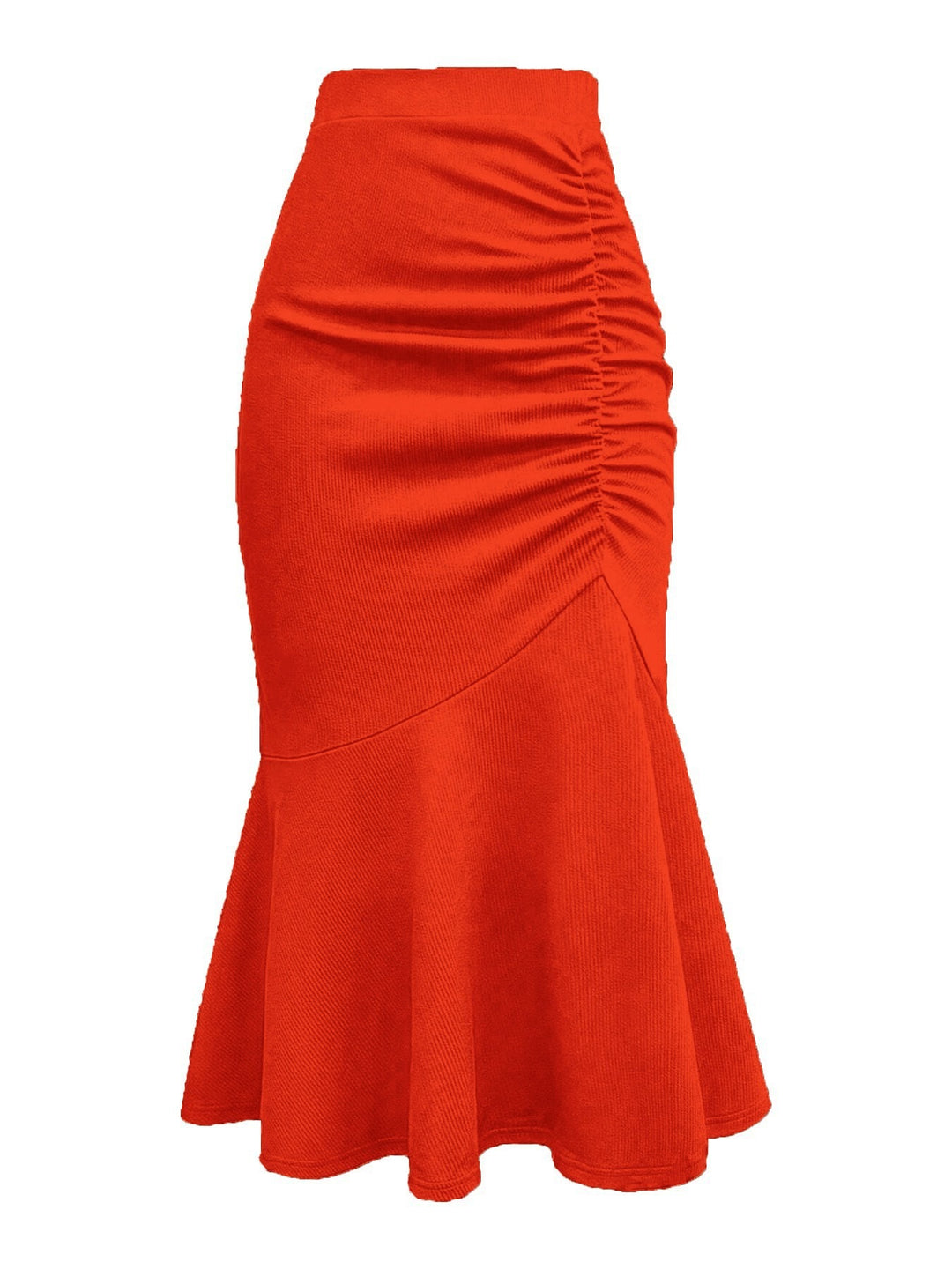 Damen Taillierter Midirock mit seitlicher Raffung und ausgestelltem Volant-Saum Drune