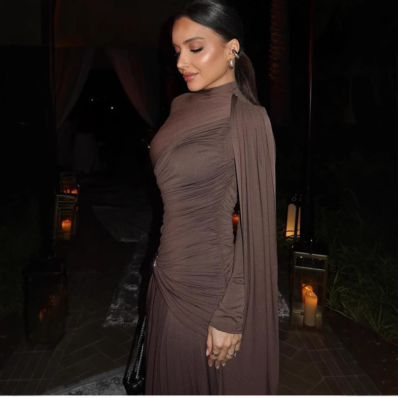 Damen Figurbetontes Abendkleid mit asymmetrischer Drapierung, gerafftem Oberteil und langer Drapé‑Schleife Drune