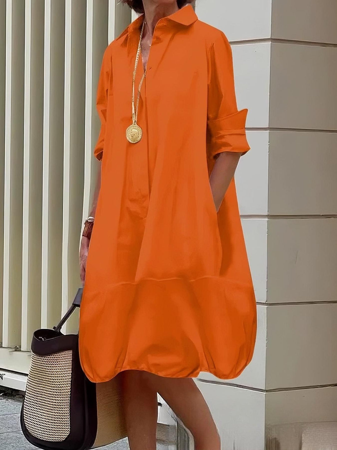 Damen Lässiges Hemdblusenkleid mit weit geschnittenem Saum Drune