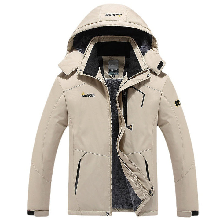 Herren technische Outdoor-Thermojacke mit abnehmbarer Kapuze, winddichter Außenschale und wärmender Fleece-Innenlage Drune