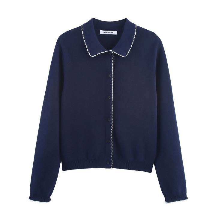 Damen Strickjacke mit eleganter Bubikragen und feinen Knopfdetails Drune