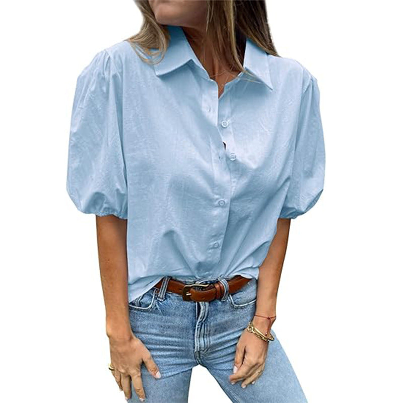Damen Bluse mit Puffärmeln und klassischem Kragen Drune