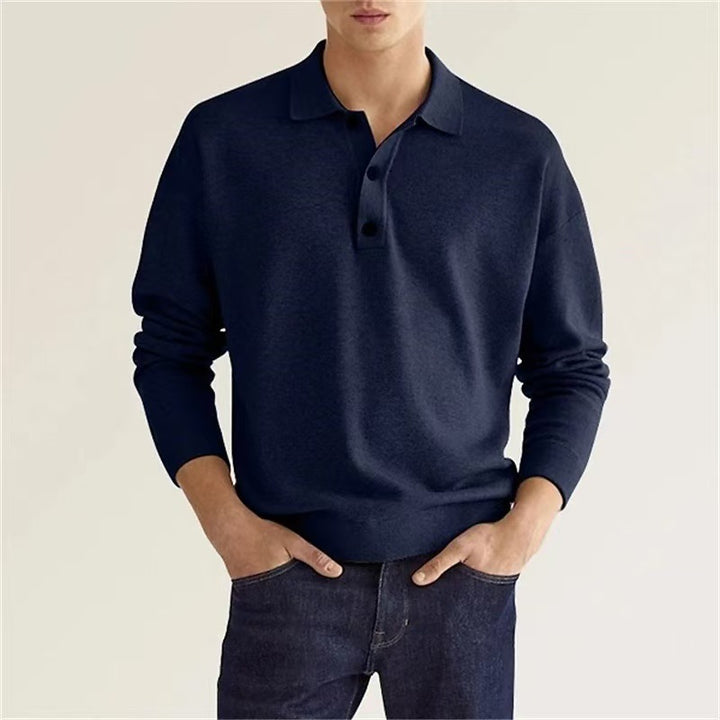 Herren hochwertiges Sweatshirt mit modernem Polo-Kragen und eleganten Knopfdetails Drune