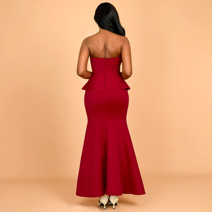 Damen Abendkleid mit schimmernden Details und voluminösem Peplum Drune