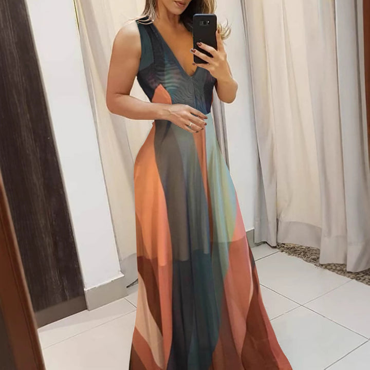 Damen Langes Maxikleid mit tiefem V-Ausschnitt und fließendem Schnitt Drune