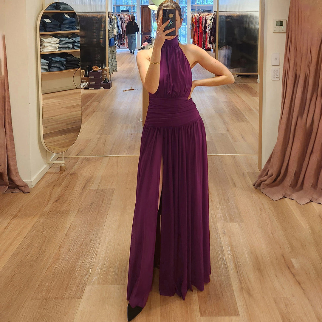 Damen Elegantes Maxikleid mit hochgeschlossenem Design und verführerischem Schlitz Drune