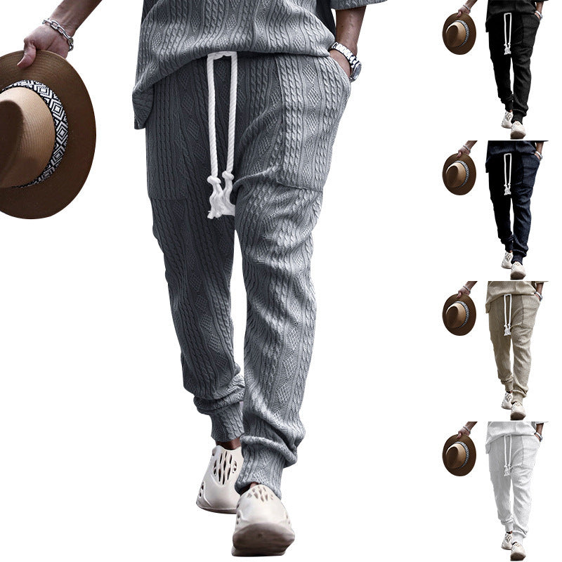 Herren Strukturierte Strick-Jogginghose mit Kordelzug, Zierkordel & elastischen Knöchelbündchen Drune