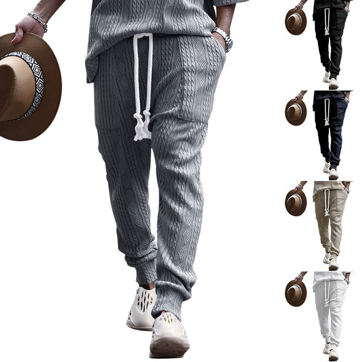 Herren Strukturierte Strick-Jogginghose mit Kordelzug, Zierkordel & elastischen Knöchelbündchen Drune