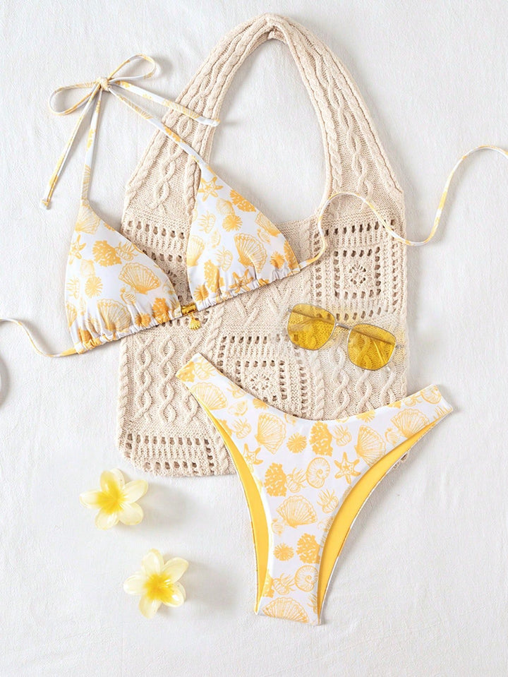 Damen Polka-Dots Triangel-Bikini mit verstellbaren Trägern Drune