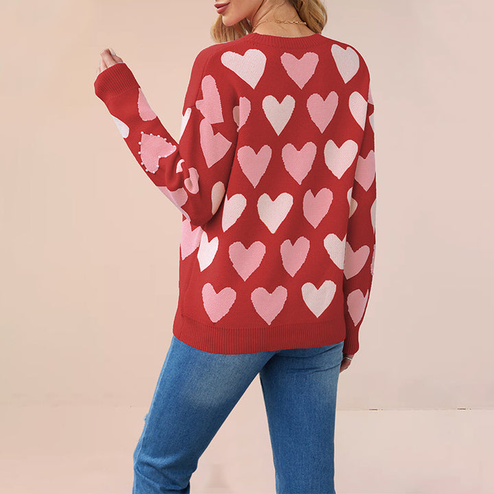 Damen Strickpullover mit Herzmuster und Perlendetails Drune