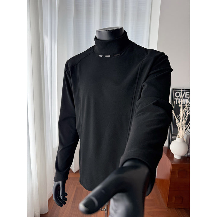 Herren Rollkragen-Feinstrickshirt mit Metallnieten am Kragen und schmaler Silhouette Drune