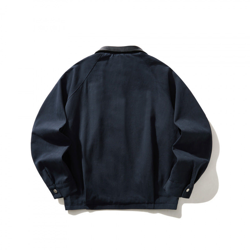 Herren Kurz geschnittener Canvas-Blouson mit Lederimitat-Kragen und elastischem Saum Drune