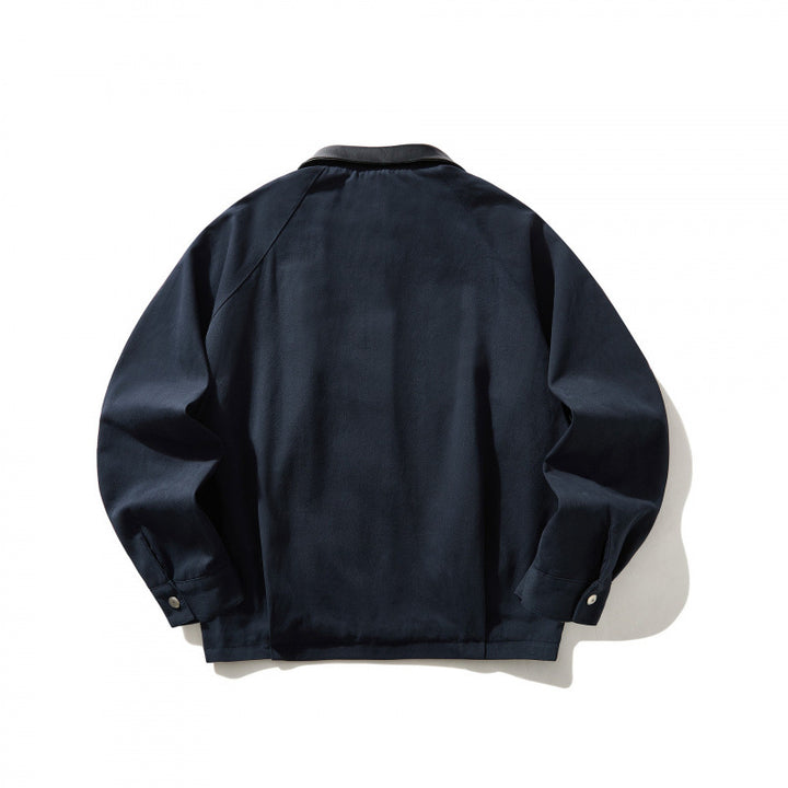 Herren Kurz geschnittener Canvas-Blouson mit Lederimitat-Kragen und elastischem Saum Drune