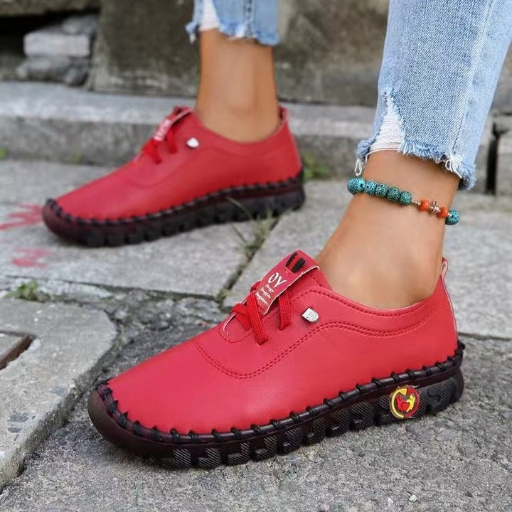 Damen nan handgenähte Mokassin-Loafer mit elastischer Schnürung gepolstertem Komfortfußbett und profilierter Gummisohle Drune