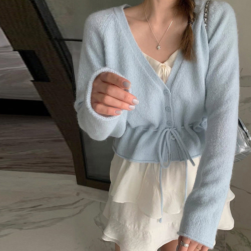 Damen Strickjacke mit tailliertem Design und bindbarem Gürtel Drune