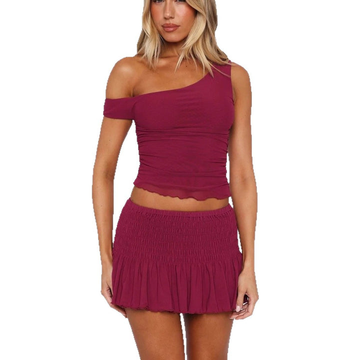 Damen Set mit off-shoulder Oberteil und gerafftem Rock Drune