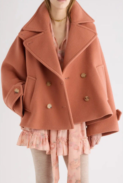 Damen Kurz geschnittener Oversize Peacoat aus Wollmix mit breitem Revers Drune