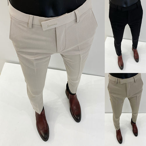 Herren nan schlanke elegante Anzughose mit Stretchbund, Bügelfalte und schmal zulaufendem Bein Drune