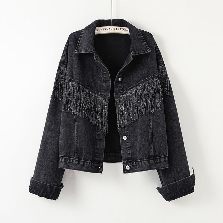 Damen Jeansjacke mit fransigen Details und lässigem Schnitt Drune