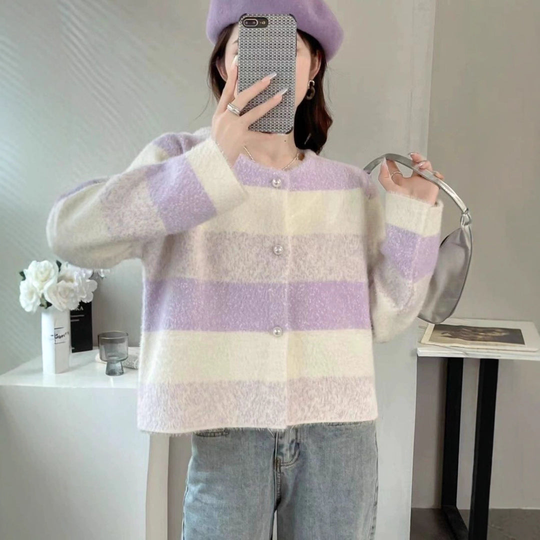 Damen Kuschelige Strickjacke mit Perlknöpfen Drune