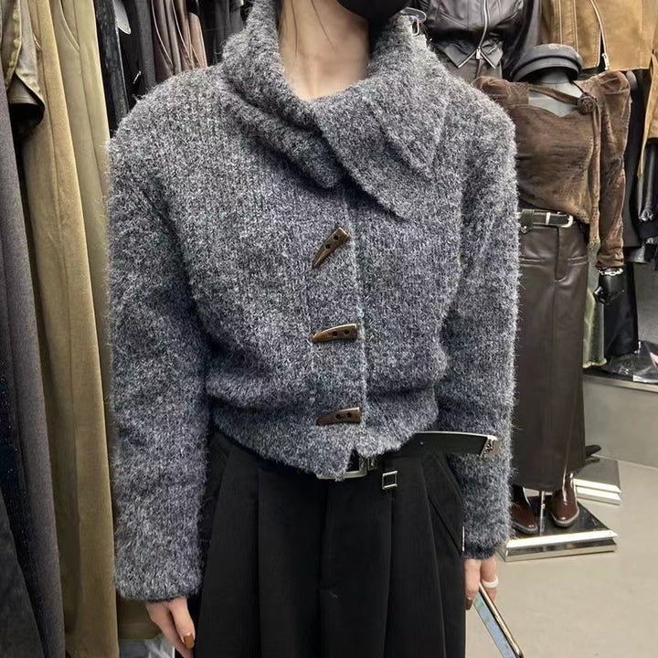 Damen Strickjacke mit modischem Kragen und Drehverschluss Drune