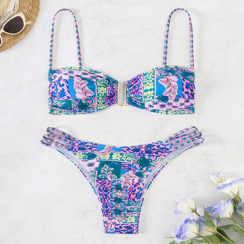 Damen Bandeau-Bikini mit modischem Patchwork-Design Drune
