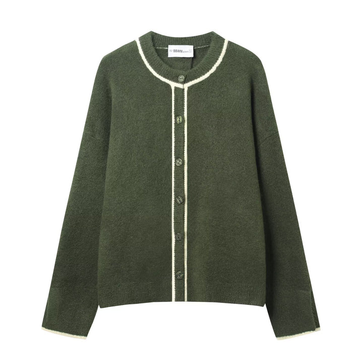 Damen Kurzer Boxy-Cardigan mit Rundhals und Kontrastpaspel Drune